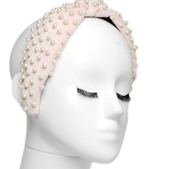Lele Sadoughi Blush Pink Velvet & Imitation Pearl Headband main image 8